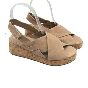 Eileen Fisher Timor Tan Nubuk Cork Wedge Sandals Open Toe Size 7.5